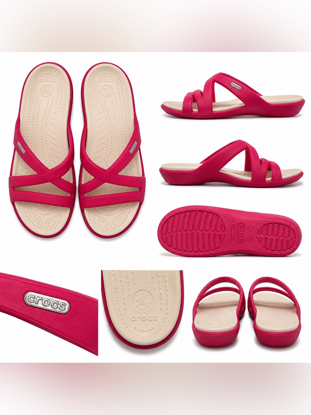 Crocs Women’s W8 Pink & Cream Comfort Slide Sandals Lightweight Casual